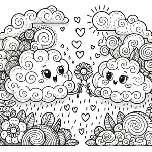 Enchanting Whimsical Clouds Coloring Page for Children