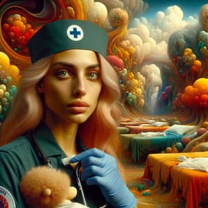 Hispanic Female Hospital Corpsman In Fantastical Landscape