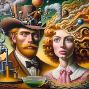 Surrealist Oil Painting: Industrious Cowboy & City Girl