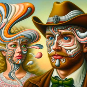 Surreal Oil Painting: European Cowboy and City Girl Encounter