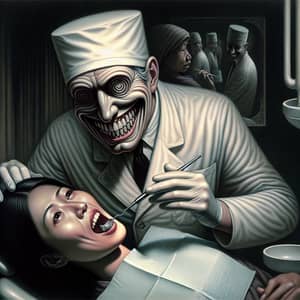 Surrealist Dentist Portrait: Male Dentist and Female Patient Encounter