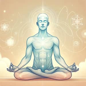 Serene Meditation Illustration with Asian Figure in Lotus Pose