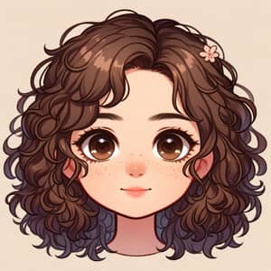 Medium Length Curly Hair Girl | Brown Eyes & Button Nose