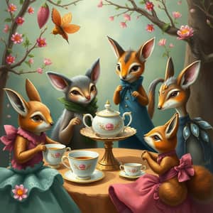 Whimsical Woodland Tea Party Art | Vibrant Storybook Style