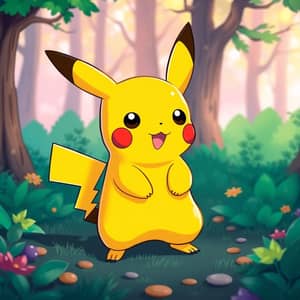 Pikachu in a Vibrant Cartoon Forest