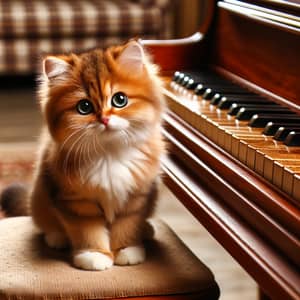 Curious Cat Playing Piano in Cozy Living Room