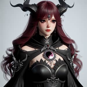 Fantasy Character with Black Costume and Burgundy Hair