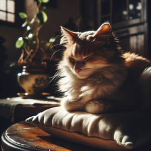 Orange and White Patched Cat Relaxing on Plush Cushion