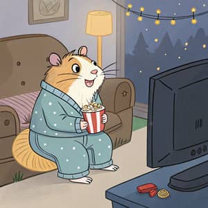 Hamster on Couch Watching Movies - Comic Style Art