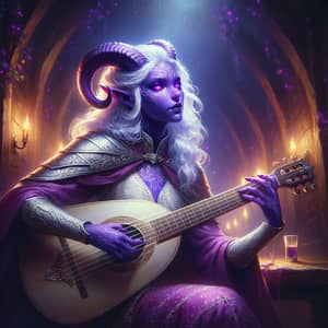 Enchanting Tiefling Bard Concept Art in Dim Tavern | Digital Painting