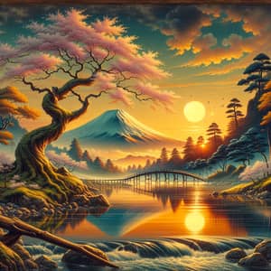 Serene Japanese Landscape Art | Sunset View of Mount Fuji