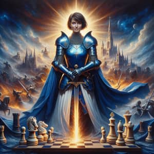 Triumphant Joan of Arc: Queen of Chess in Blue Armor