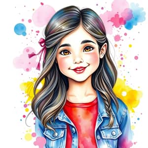 Vibrant Watercolor Portrait of a Young Girl