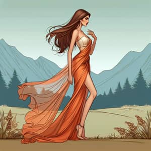 Elegant South Asian Woman in Chiffon Saree | Mountain Serenity