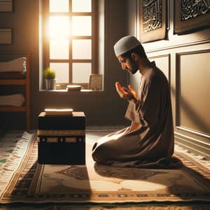 Devout Muslim Prayer at Kaaba: South Asian Man in Traditional Attire