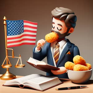 Politician Reading Law Handbook with Croquette Flag