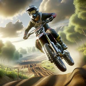 Realistic Person Riding Motocross Bike Jumping Action