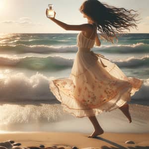 Middle-Eastern Girl Dancing by the Seaside: A Joyful Harmony