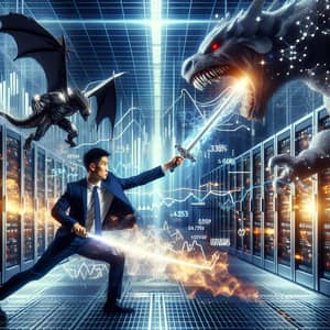 Data Engineer Battling Data Monsters | Futuristic Scene