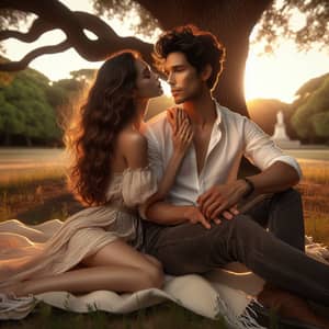 Romantic Scene of Love in Serene Park Setting