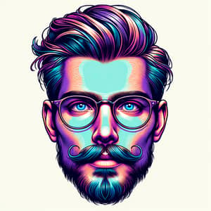 Unique Illustrated Face with Glasses and Mustache