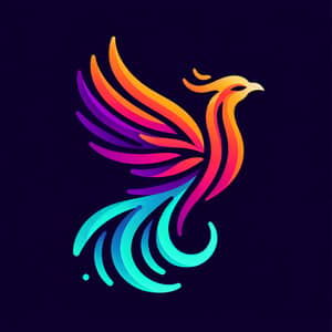 Vibrant Minimalist Phoenix Art in Purple, Orange, and Cyan