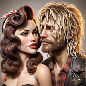 Vintage Glamorous Female Pop Singer & Grungy Male Rock Musician