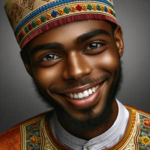 Joyful Black Muslim Man in Vibrant Clothing