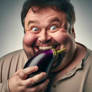 Humorous Overweight Man Holding Eggplant | Hilarity Captured