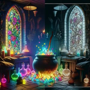 Stained Glass Witch's Cauldron in Enchanted Cottage