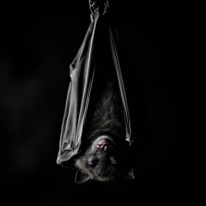 Spooky Bat Enveloped in Wings - Black and White Photo