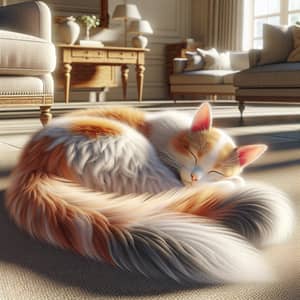 Orange and White Domestic Cat Resting in Sunny Living Room