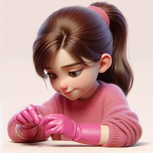 Young Caucasian Girl in Pink Gloves | Curious Product Enthusiast