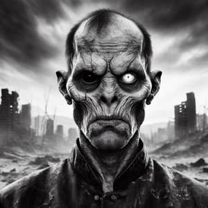 Unique Black and White Portrait in Apocalyptic Setting