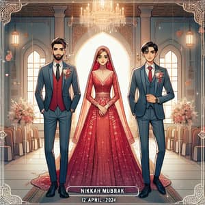 Elegant Nikkah Ceremony: Groom in Dark Blue Suit & Bride in Red Dress - 12-April-2024