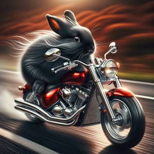 Black Rabbit Riding Red Motorcycle | Speeding Against the Road