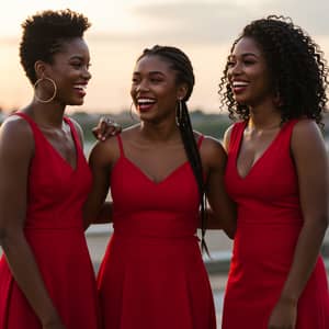 Elegant African-American Ladies in Red Dresses