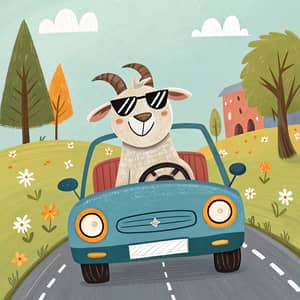 Animated Goat Driving a Car Fun Adventure