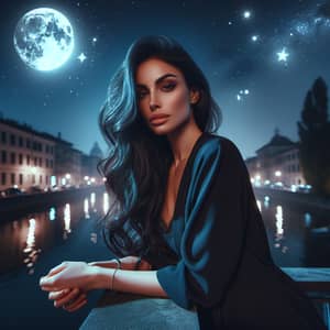 Enchanting Hispanic Woman in Moonlit Night | Urban Serenity