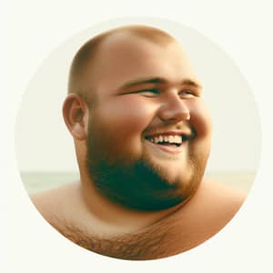 Chubby Shirtless Headshaved Guy at Beach - Joyful Moments