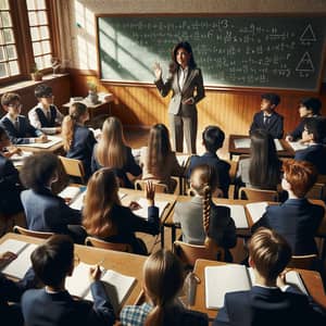 Diverse Classroom Scene: Middle-Eastern Teacher in Math Lesson