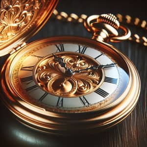 Intricate Gold Vintage Pocket Watch - Time 5 o'clock