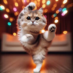 Joyful Dance of a Fluffy Domestic Cat - Party Atmosphere