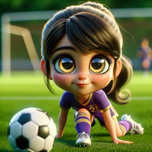 Young Caucasian Girl Playing Soccer in Pixar Style Animation