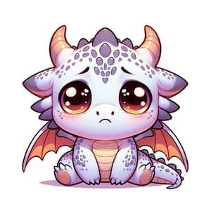 Cute Sad Cartoon Dragon on White Background