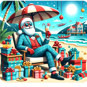 Grandfather Frost Vacation: Festive Image of Russian Folklore Figure by the Sea