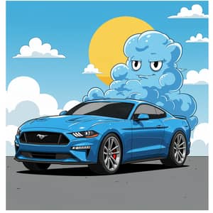 2024 Vaper Blue Ford Mustang Cartoon Image