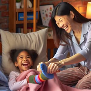 Joyful Asian Mother & Black Daughter Morning Routine Image