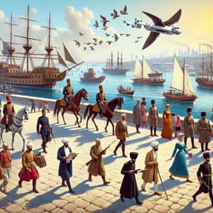 Ottoman Era Scene by Bosphorus with Diverse Characters