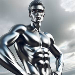 Polished Steel Superhero: Muscular and Powerful